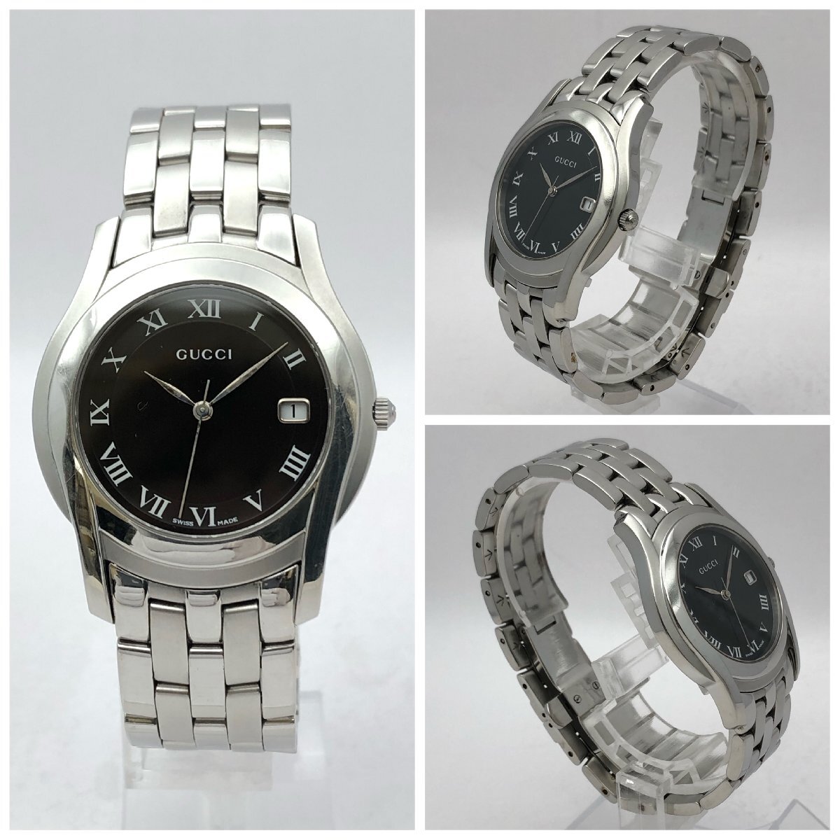 1 jpy ~/GUCCI/ Gucci /5500M/5500L/ 3 hands / Date / black face / Rome n/ pair /2 point summarize / quartz / men's / lady's / wristwatch / Junk /T166