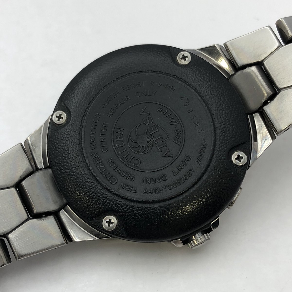 1円～/CITIZEN/シチズン/ATTESA/アテッサ/Eco-Drive/エコドライブ/A412-T003265Y/3針/デイト/チタン/メンズ腕時計/稼動品/ジャンク/T176_画像8