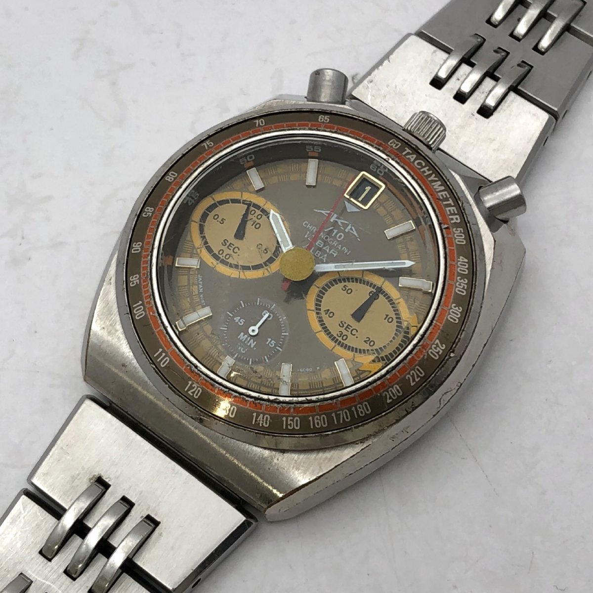 1 иен ~/SEIKO/ Seiko /ALBA/ Alba /AKA/ красный /V657-6060/tsuno Chrono / Date / серебряный цвет /10BAR/ кварц / мужские наручные часы / Junk /T190