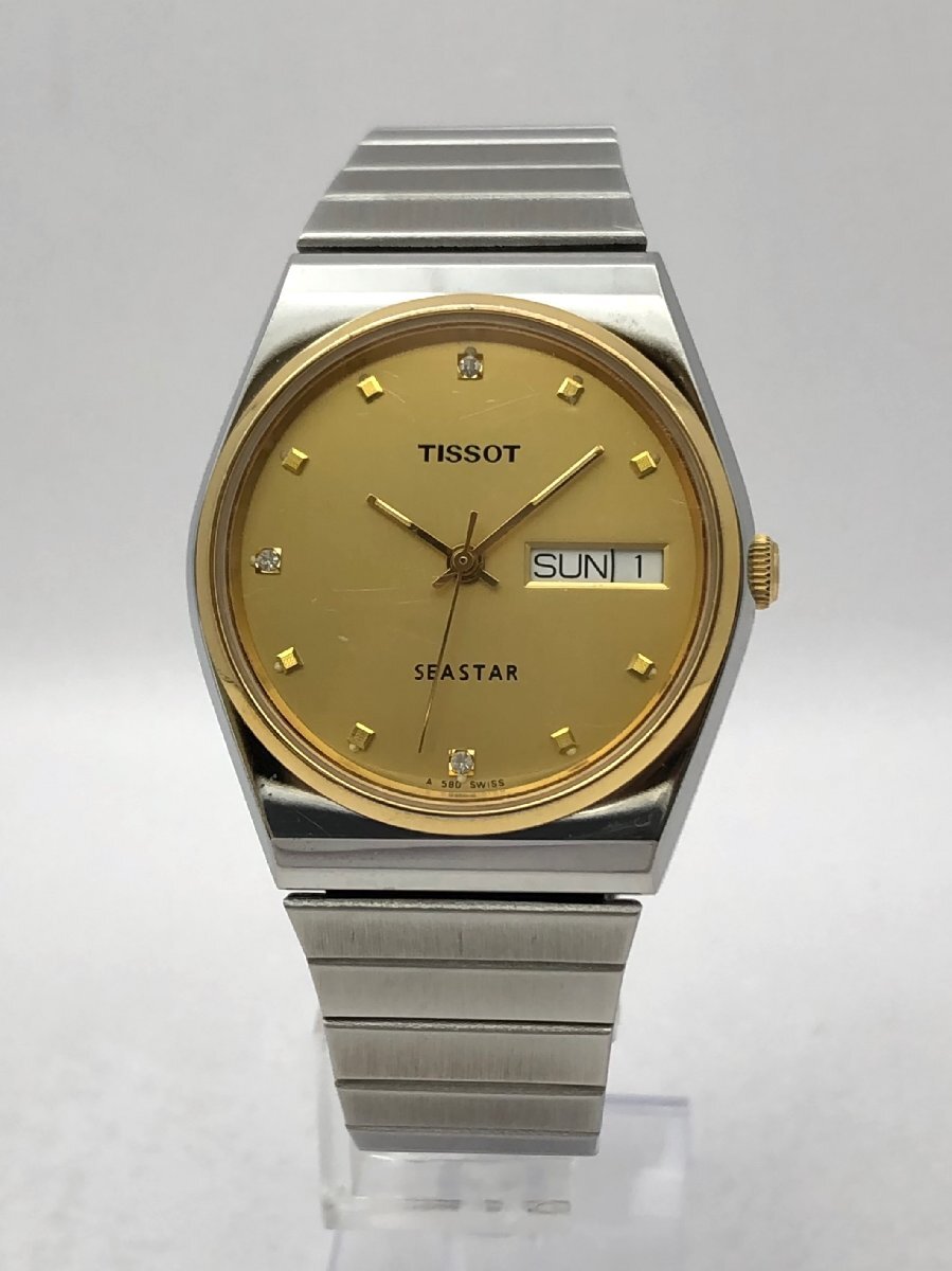 1円～/TISSOT/ティソ/SEASTAR/シースター/A580/3針/デイデイト/ゴールド文字盤/石付/自動巻/メンズ腕時計/稼動品/ジャンク/T111の画像2