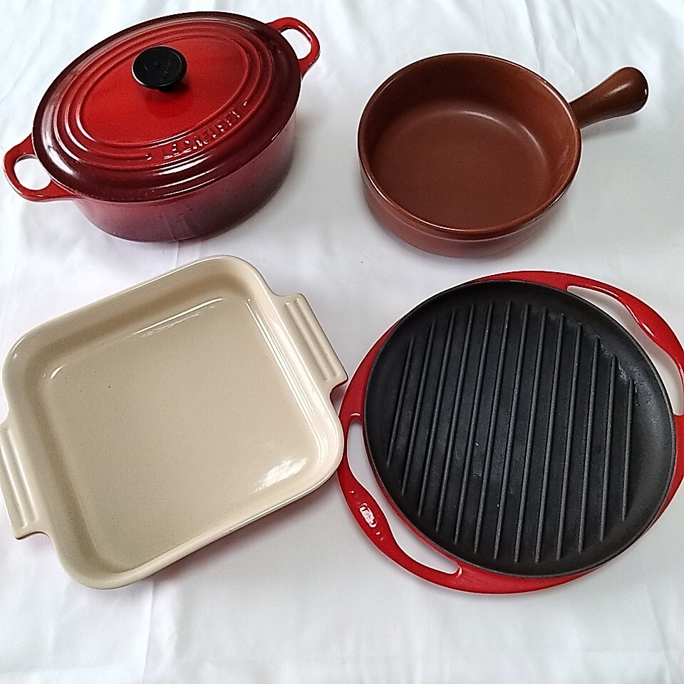 【1円〜】ルクルーゼ LE CREUSET ココット 両手鍋 鍋 片手鍋 新光 チーズフォンデュ オーバル グリルパン グラタン皿 まとめの画像1