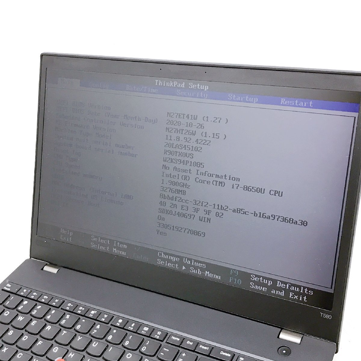 【木曜日午前10時台終了】Lenovo Thinkpad T580 Core i7 8650U 1.9GHz 32GB SSD512GB 15.6 ジャンク扱い ノートパソコン H12401の画像6
