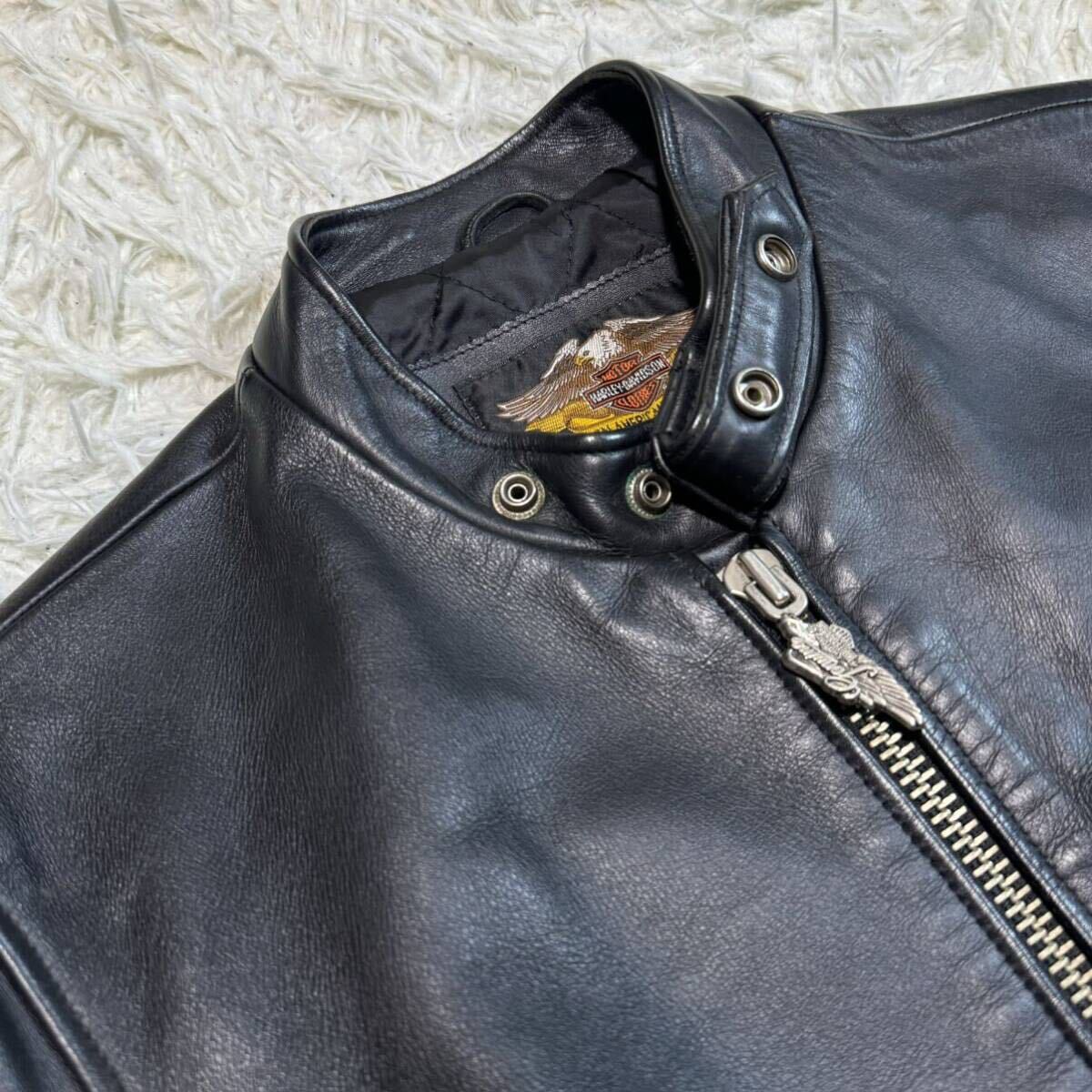 極美品 Mサイズ HARLEY DAVIDSON ハーレーダビッドソン レザージャケット ライダースジャケット シングル ブラック 黒 キルティング メンズの画像3