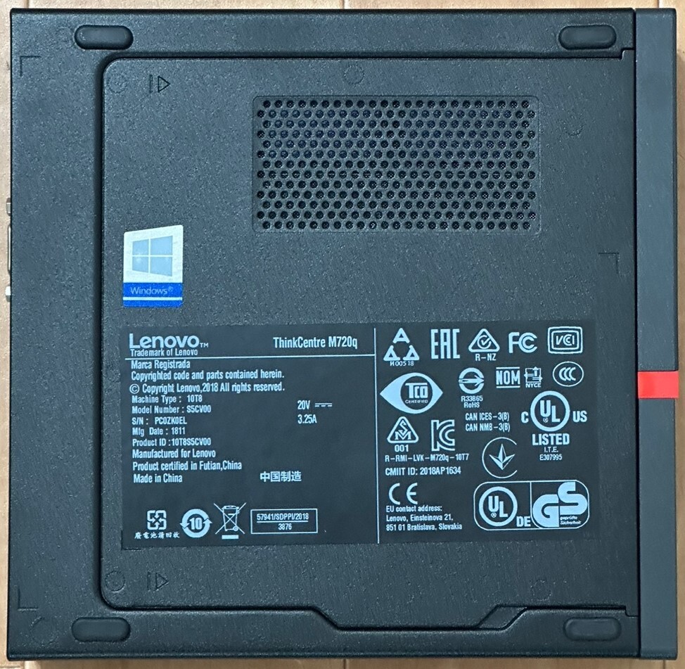 [2,000円スタート]Lenovo ThinkCentre M720Q tiny/Celeron G4930T (Coffee Lake) 3.00GHz/メモリ 4GB/HDD 500GB 現状品_画像6