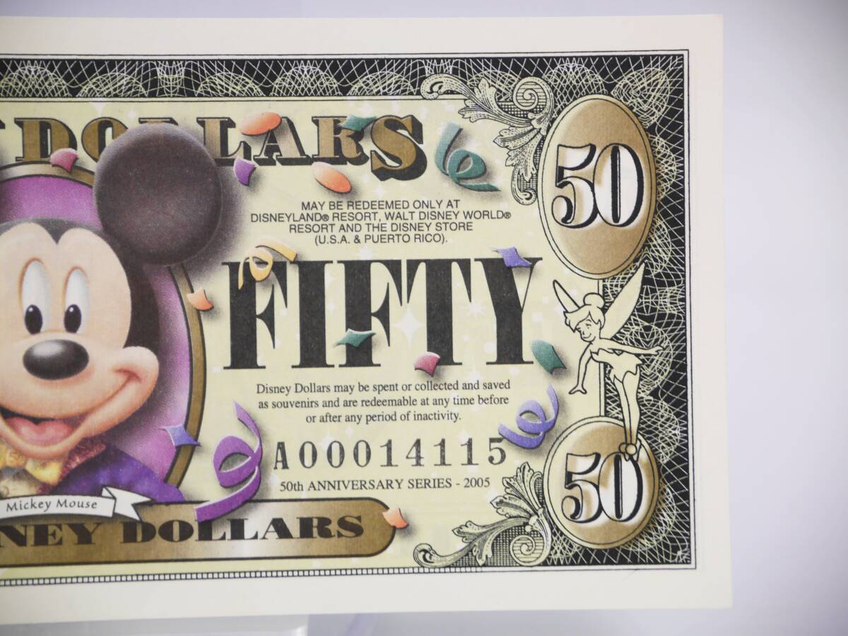 【極美品】Disney ディズニーダラー 2005年 50周年記念 1955-2005 50ドル ミッキー 紙幣 お札 [13943-fhejj]の画像3