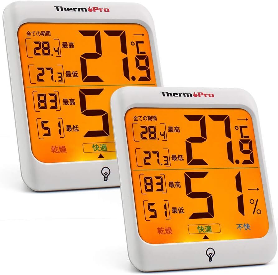 クラシックダブル ThermoProサーモプロ 温湿度計 室内温度計デジタル キャンプ温度計 最高最低温湿度値表示 LCDバックラ_画像1