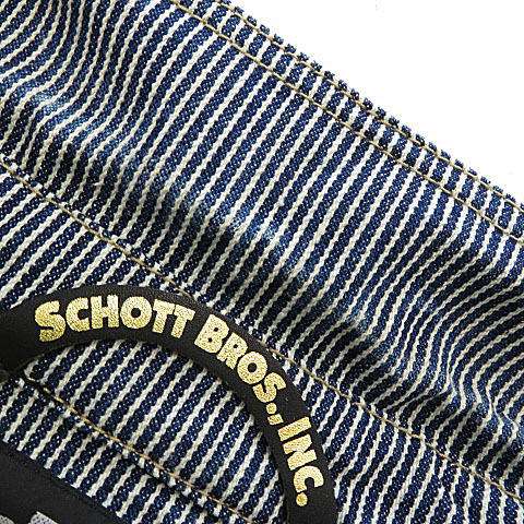 【格安】1,000円～ Schott ショット 半袖 デニムジャケット ヒッコリー ネイビー系 サイズ44 メンズ [M5070]_やや汚れ有り