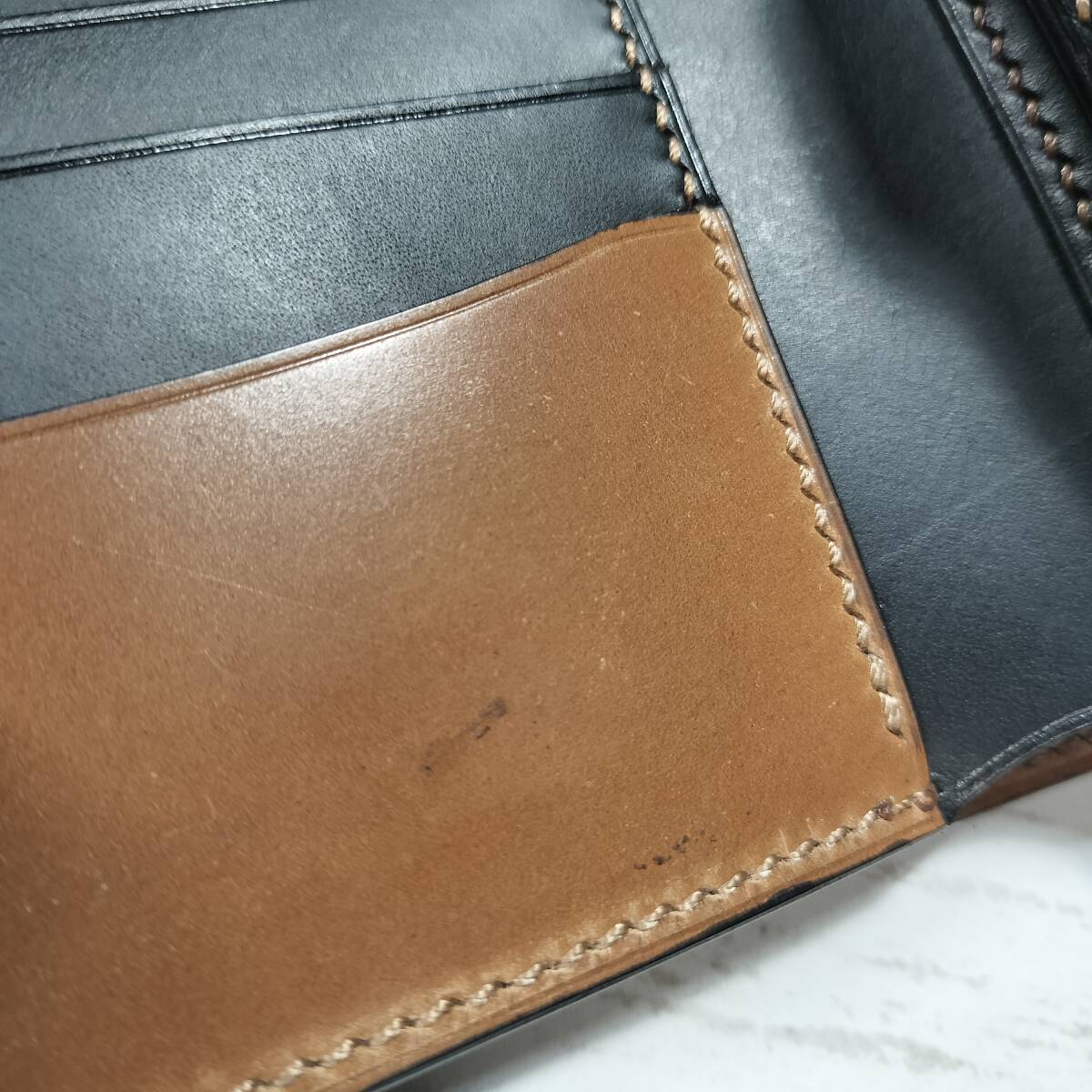 【訳有】RiDo LeatherWorks【ホーウィンシェルコードバン&ブッテーロ】ハーフウォレット★バーボン×ブラック 二つ折り財布 ハンドメイドの画像8