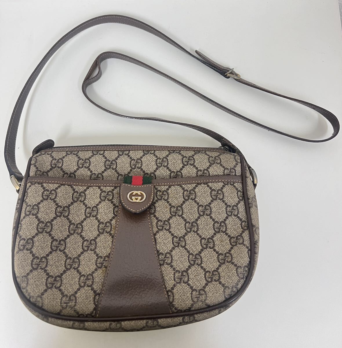 【GUCCI オールドグッチ 】GGスプリーム シェリーライン ショルダーバッグ ベージュ 茶 ブラウン 001 123 6177 1023 中古_画像1