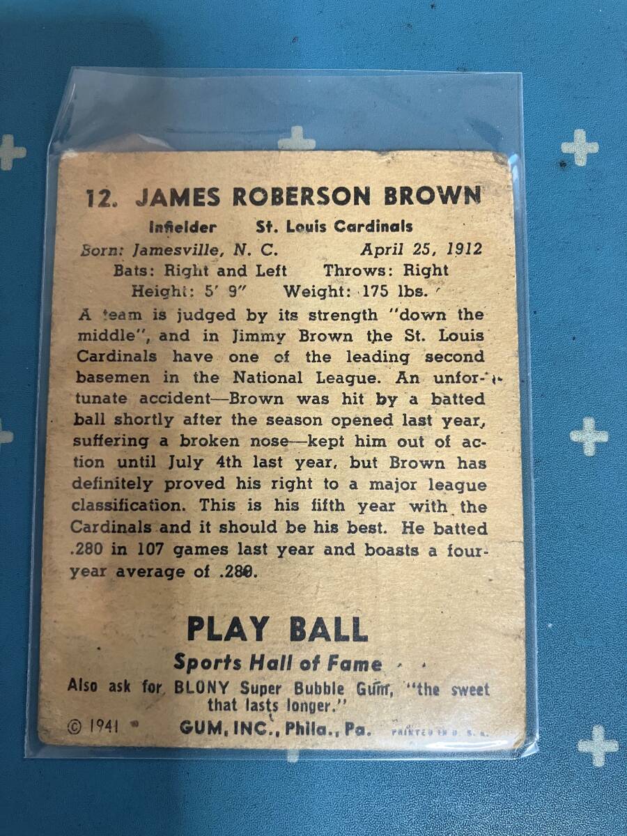 1941 Playball #12 Jimmy Brown 1942 All Star, 1942 World Series Champion_画像2