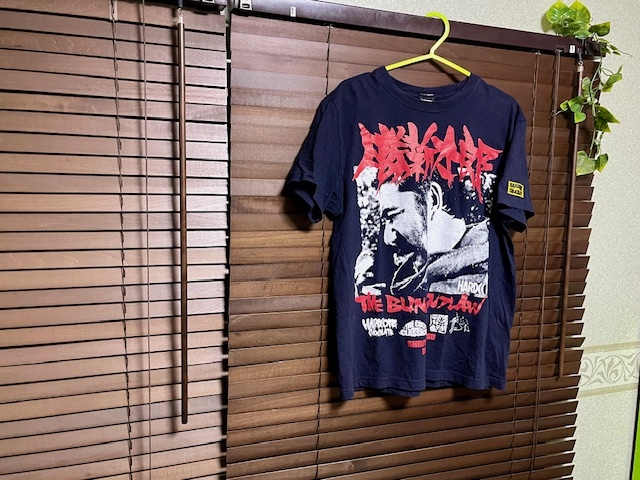 廃盤★勝新太郎Tシャツ-THE BLIND OUTLAW-（天下の嫌われ者ブラック）ネイビーMサイズ 古着 メンズ レディース 映画 昭和レトロ_画像9