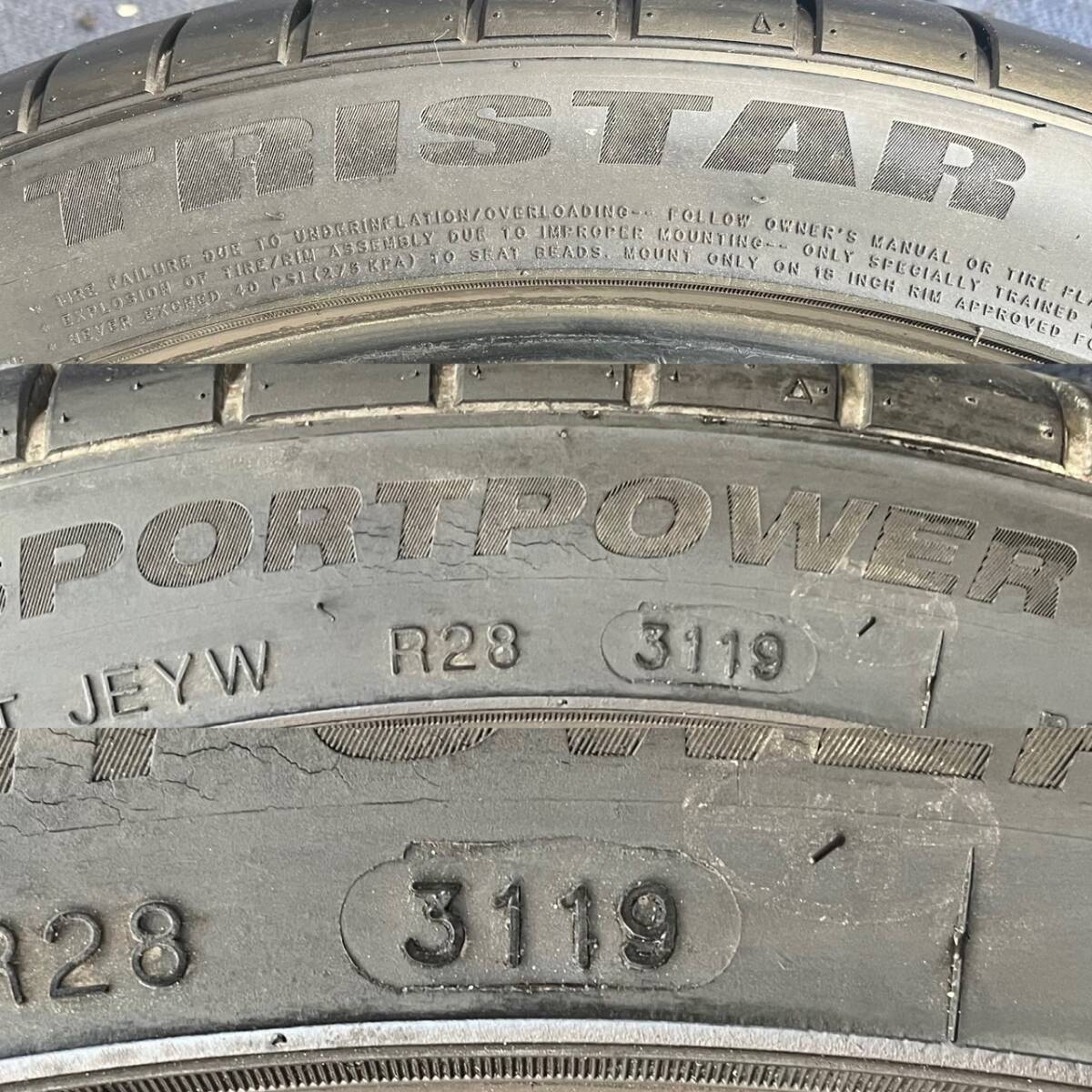 ☆送料無料☆【2019年製造】【溝6.5～7.5分山】ヒビ有り TRISTAR SPORTPOWER 4本 225/40R18・255/35R18 ASP1777の画像4