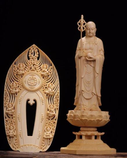  beautiful goods appearance * total hinoki cypress material tree carving Buddhist image Buddhism fine art precise skill ... finishing goods ground warehouse bodhisattva . image height 43cm