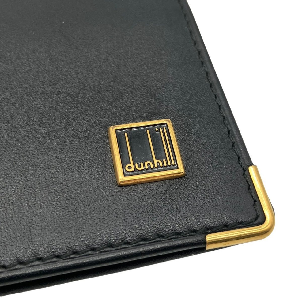 dunhill ダンヒル レザー ゴールドカラーロゴ 二つ折り 財布 ブラック系 黒系の画像3