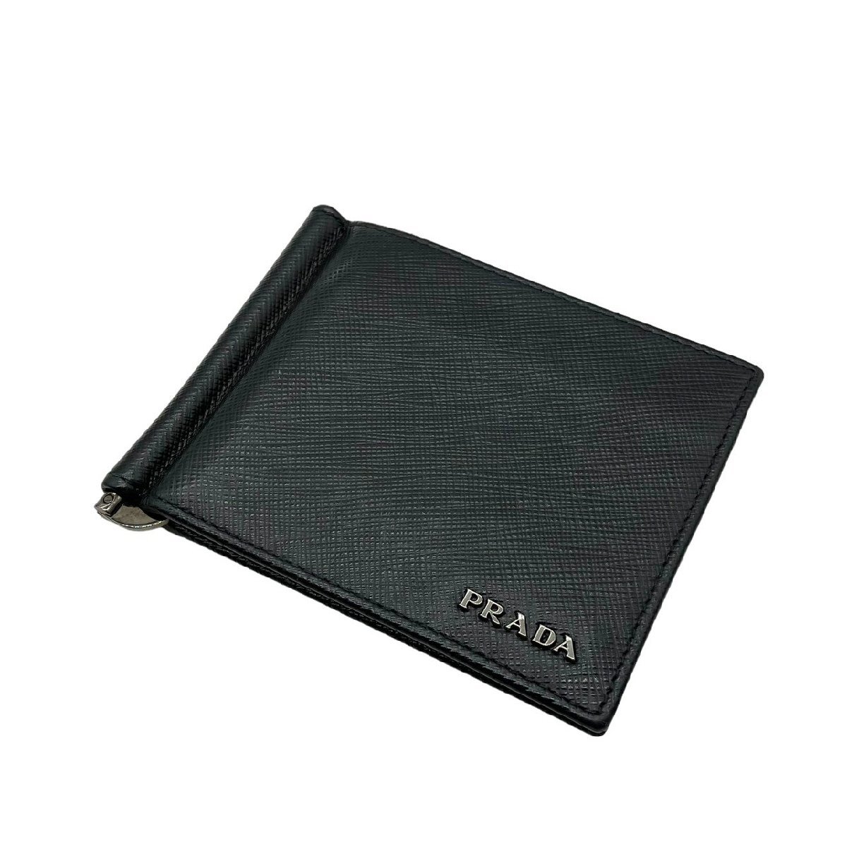 ほぼ未使用 極美品 PRADA プラダ 2MN077 サフィアーノ ビコローレ マネークリップ カードケース シルバー色金具 ブラック系 黒系 付属品有の画像4