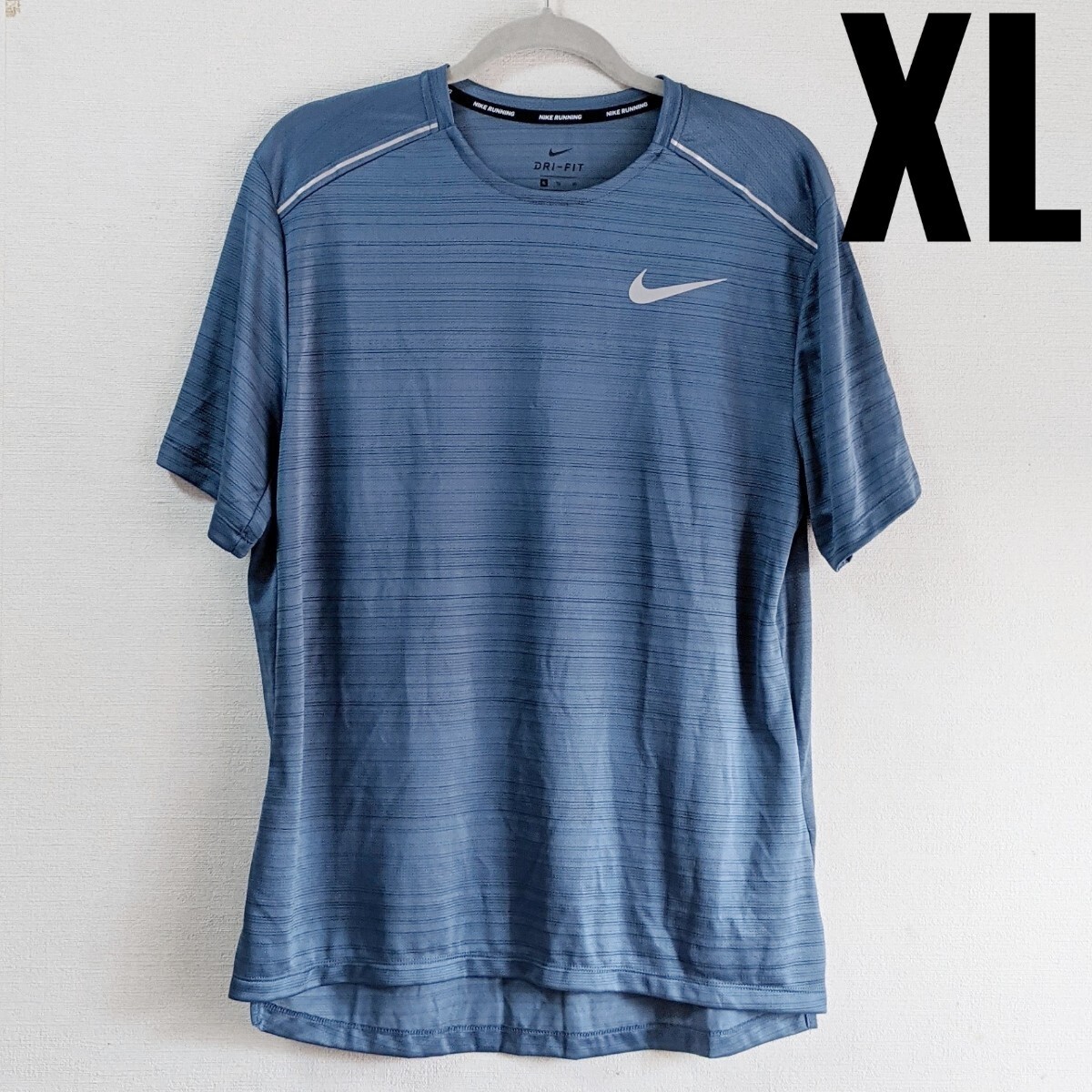 新品未使用 XL ショートスリーブ ランニングトップ ナイキ Dri-FIT マイラー ブルーグレー Tシャツ 半袖 マラソン トレーニング CU0327-418の画像1