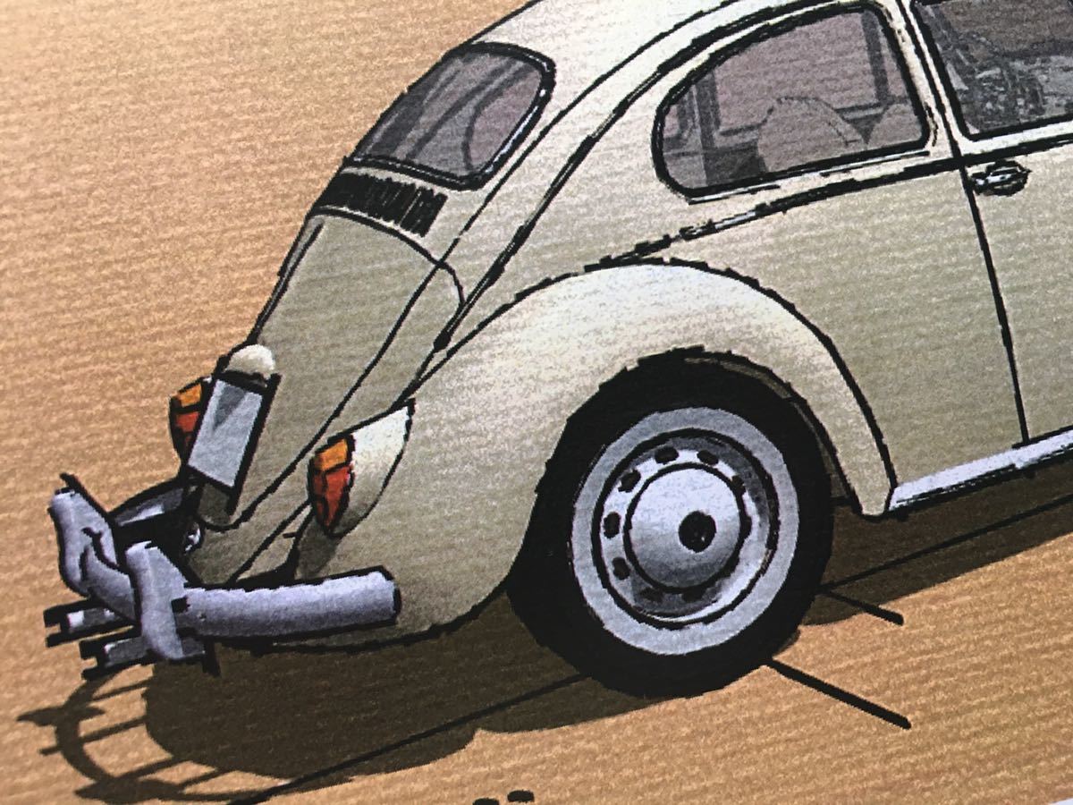 フォルクスワーゲン タイプ1 ビートル VOLKSWAGEN TYPE1 BEETLE オリジナル手描き風イラスト（旧車、VW、ワーゲンバス）TYPE1-B08