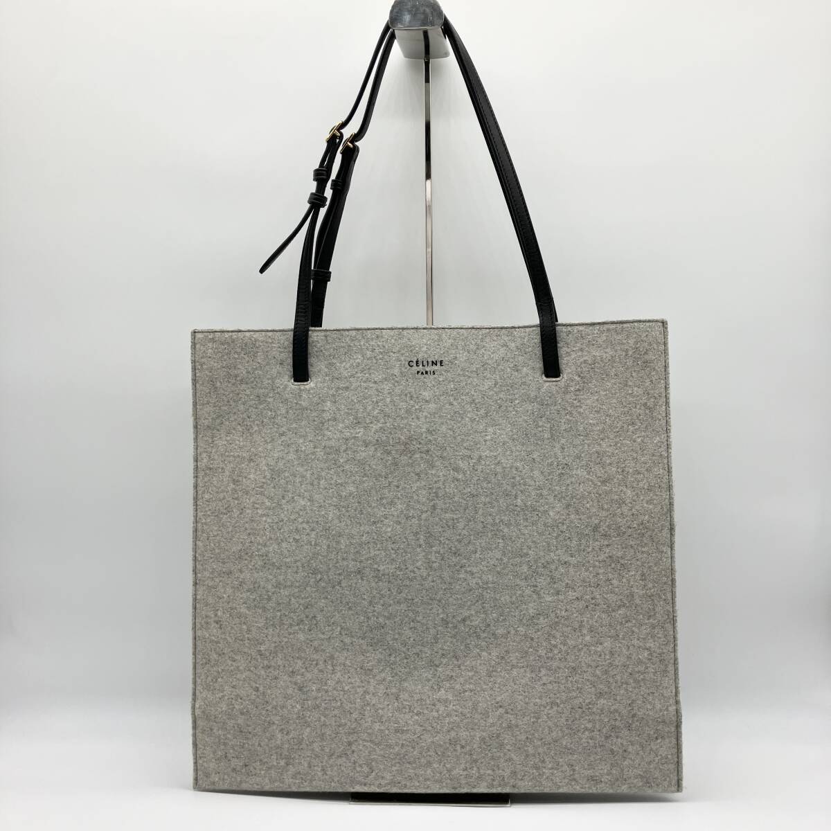 1円〜 【希少 美品】 CELINE セリーヌ フェルト トートバッグ カバ 肩掛け ワンショルダー グレー ブラック の画像2