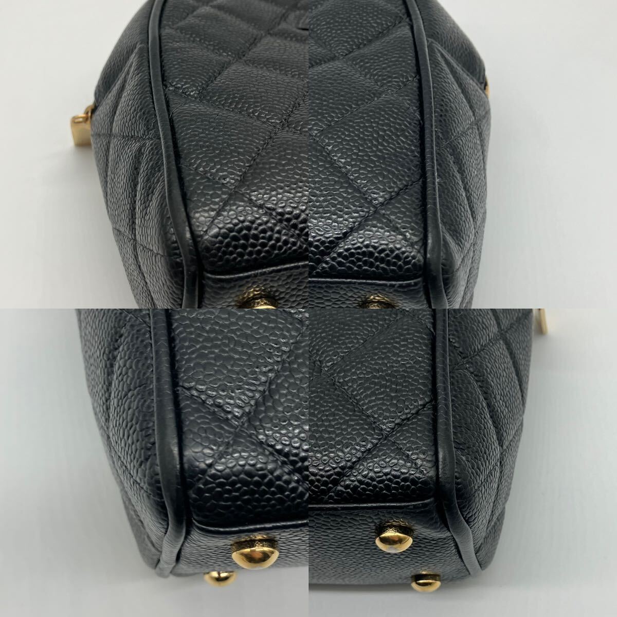 1円〜 【美品】　CHANEL シャネル キャビアスキン ココマーク マトラッセ ハンドバッグ ミニボストン ブラック　黒　レザー