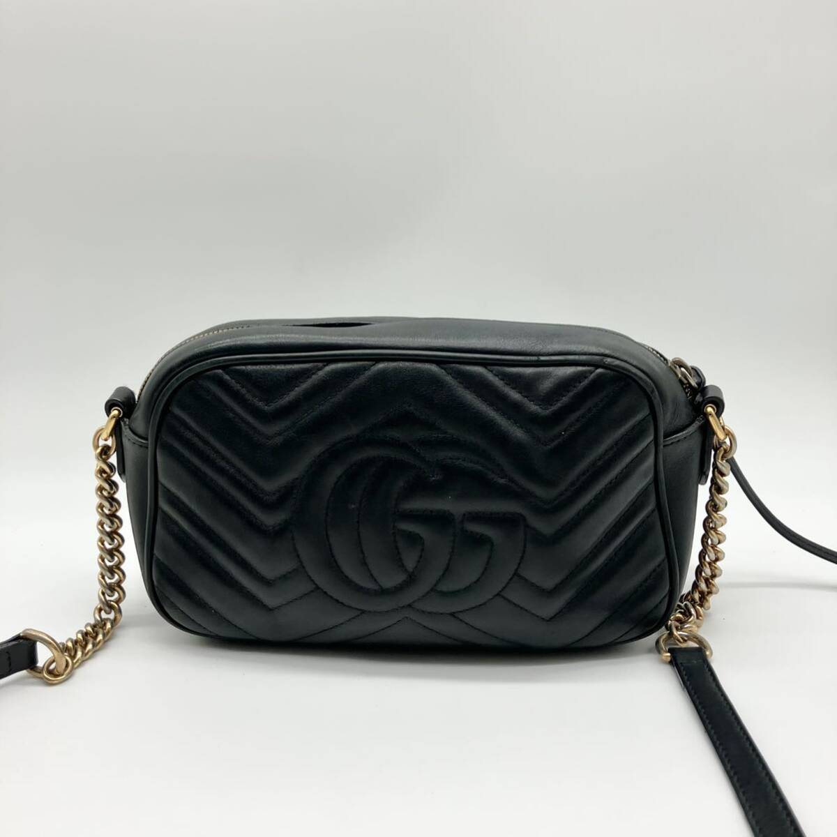 1円〜 【王道】　GUCCI グッチ マーモント キルティング ショルダーバッグ チェーンショルダーバッグ ブラック ダブルG GG_画像3