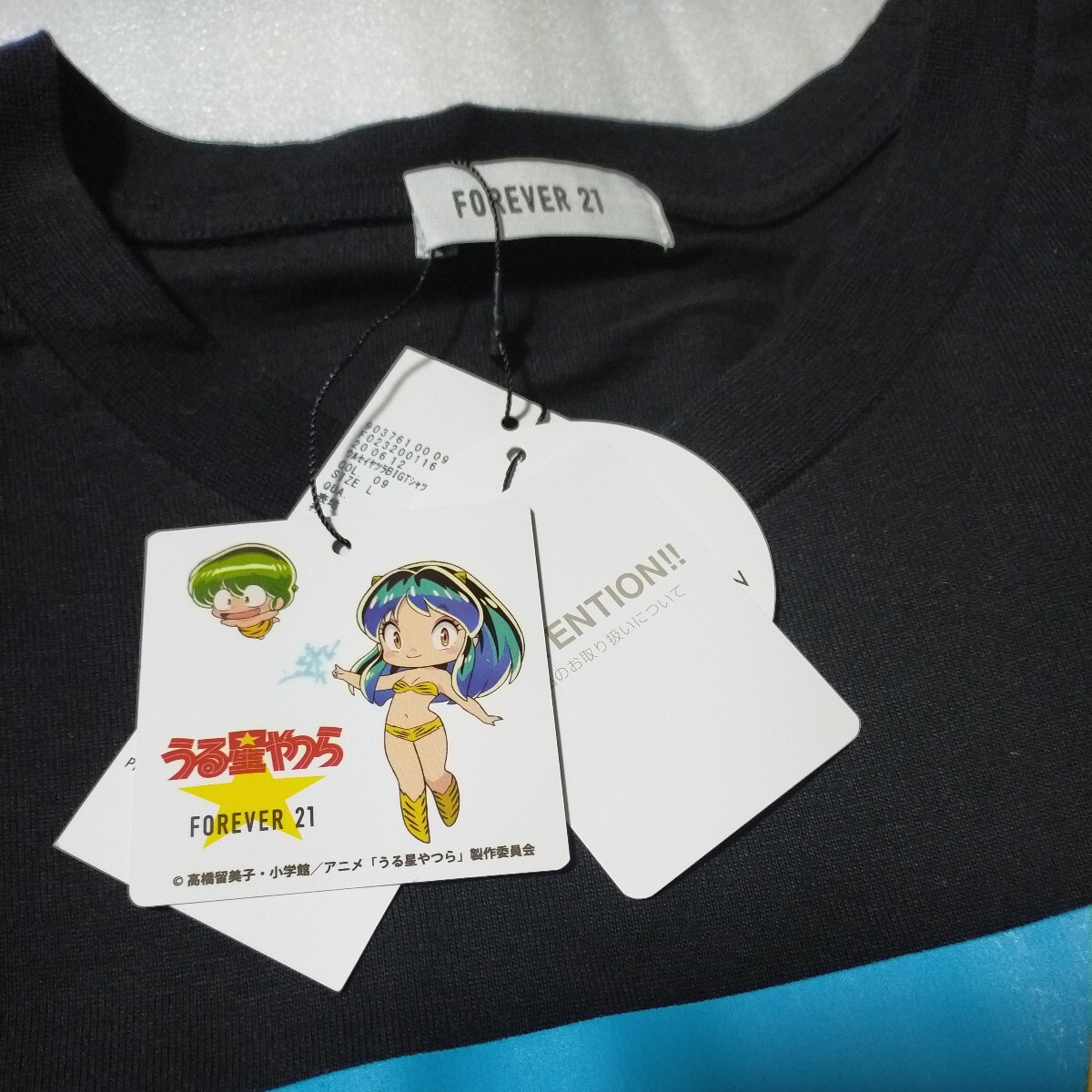 新品 Lサイズ うる星やつら FOREVER21 コラボ Tシャツ ブラック 黒 ラムちゃん BIG Tシャツ 半袖Tシャツ L ビッグT オーガニックコットン