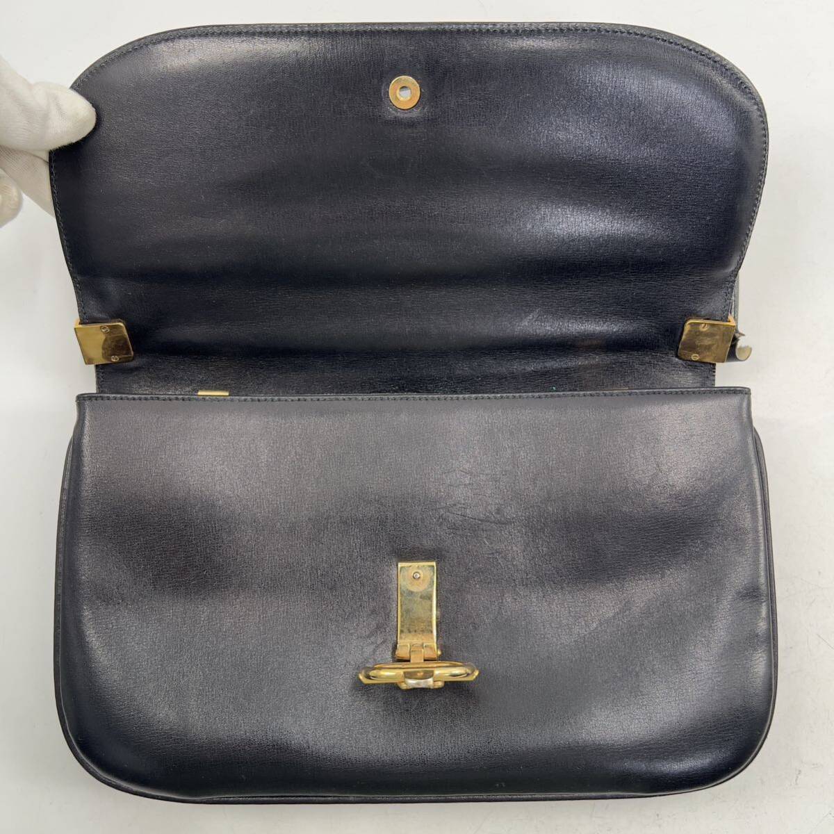 OLD CELINE オールド セリーヌ ヴィンテージ 馬車金具 レザー ゴールド金具 ハンドバッグ ブラック 黒 ジャンクの画像3