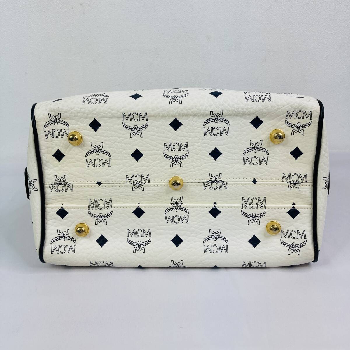 【中古】 MCM ロゴグラム ミニボストンバッグ ハンドバッグ レザー ホワイトの画像8