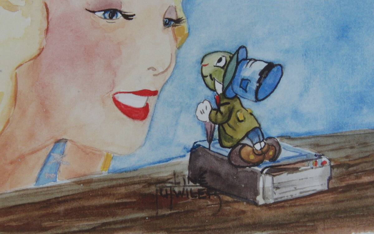 リネ・タトウィラー「BLUE FAIRY AND JIMINY CRICKET」 希少画集・額装画、日本製新品額縁、状態良好、送料無料_画像4