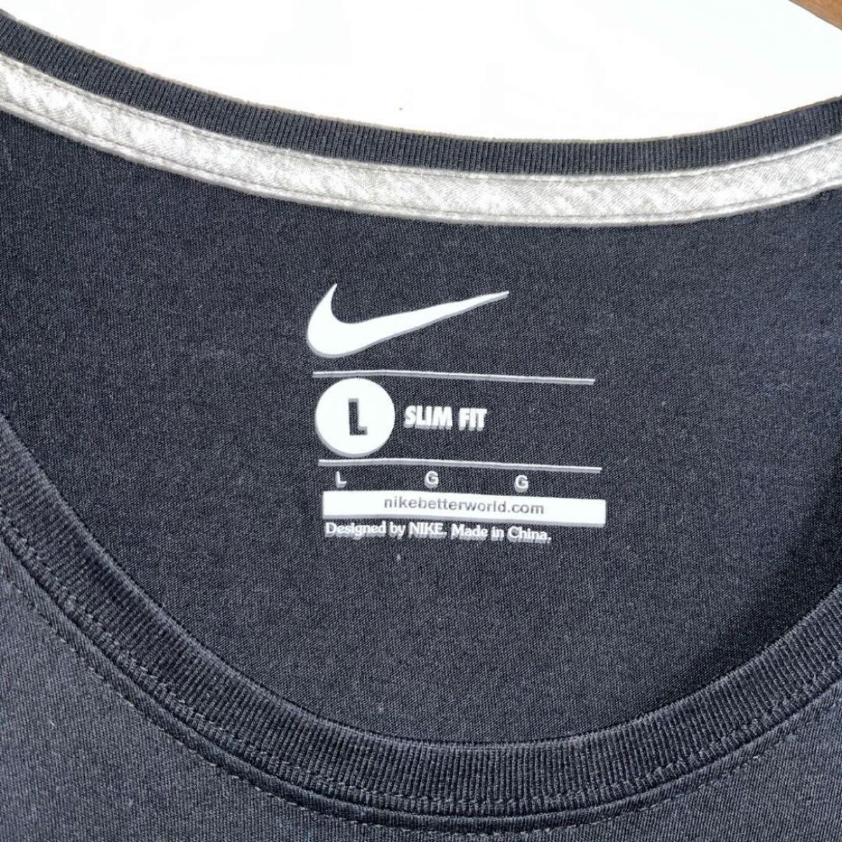 ◆NIKE L レディース半袖Tシャツ トレーニングシャツ ナイキカットソー ジム ランニング スポーツ Tシャツ ブラック