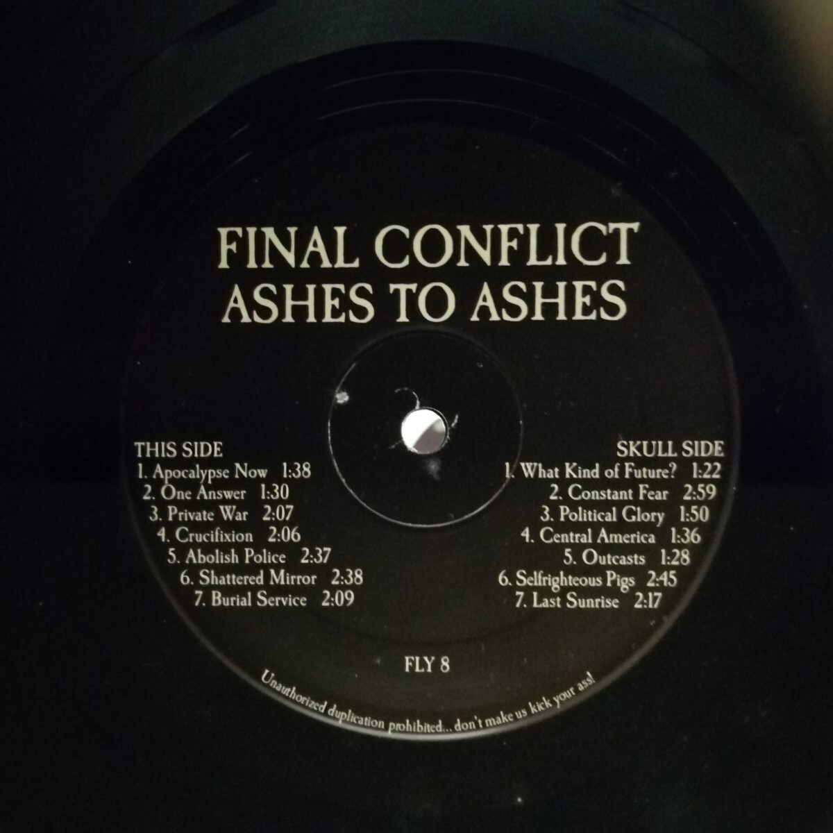 D04 中古LP 中古レコード　FINAL CONFLICT ashes to ashes FLY 8　US盤　ハードコア　パンク　_画像6