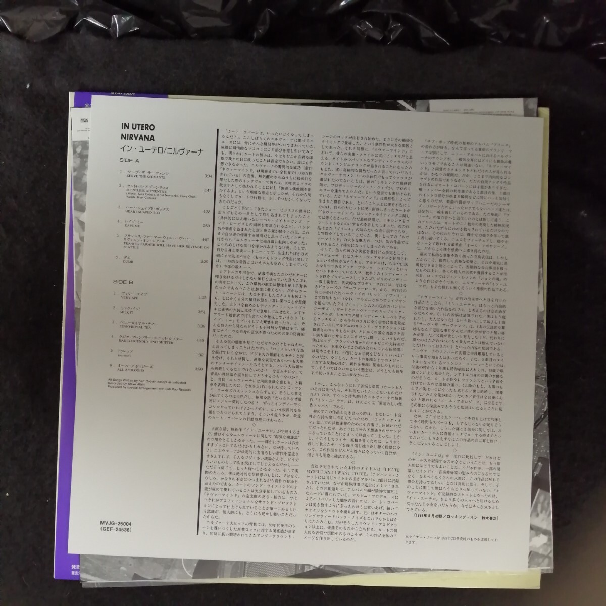 D04 中古LP 中古レコード ニルヴァーナ インユーテロ 帯付国内盤 MVJG-25004 NIRVANA in utero カートコバーン の画像3