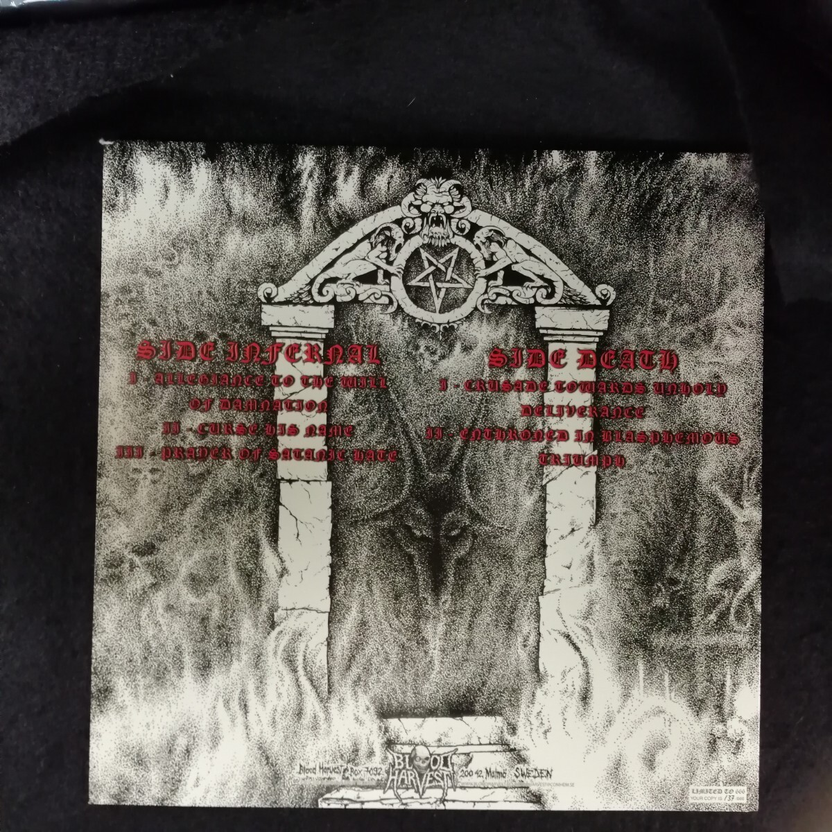 D04 中古LP 中古レコード　BLASFHERIAN alligiance to the will of damnation スウェーデン盤　YOTZ 13 666枚限定　US　デスメタル_画像2