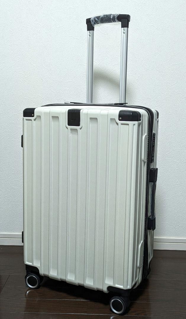 【5cm拡張機能付き】スーツケース Ｍ 65L TSAロック 隠しフック 軽量 耐衝撃 ホワイト キャリーバッグ キャリーケース 