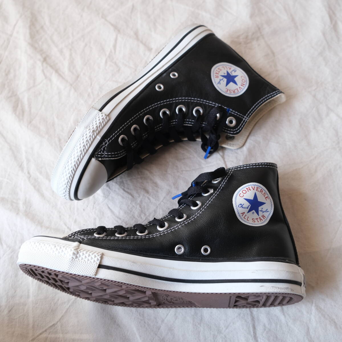 未使用【 CONVERSE ALL STAR 】コンバース オールスター ハイ レザー ブラック / 黒 / 25.0cm / hi 革 スニーカー_画像6