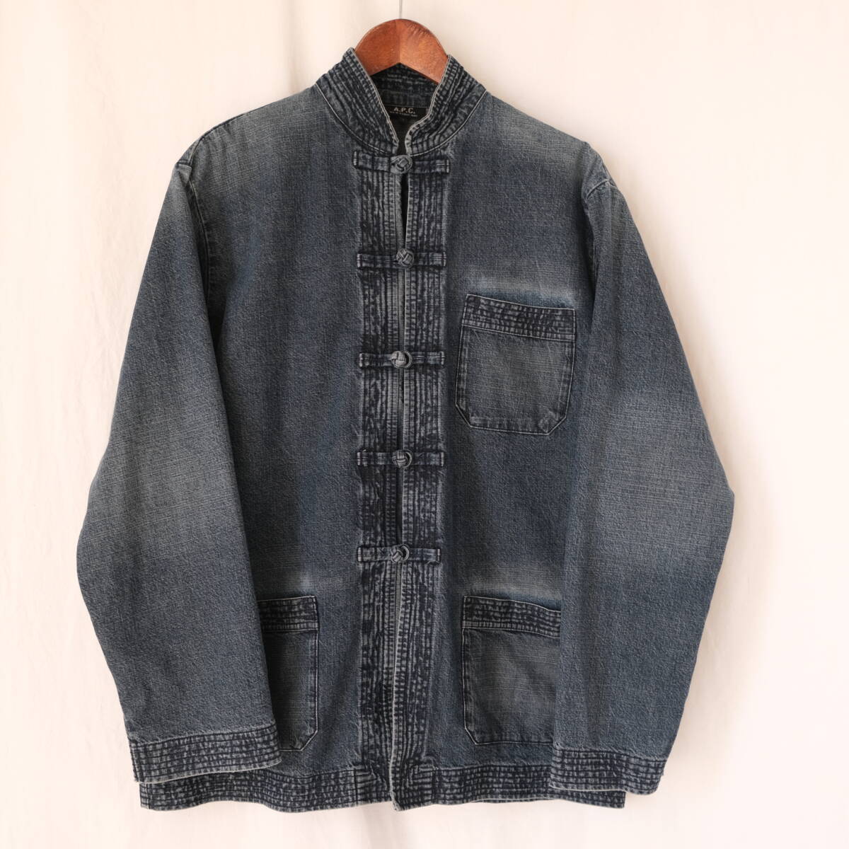 【 A.P.C. 】インディゴ デニム 加工 チャイナ ジャケット カバーオール / 1 / ビンテージ APC OLD カンフー スタンドカラー