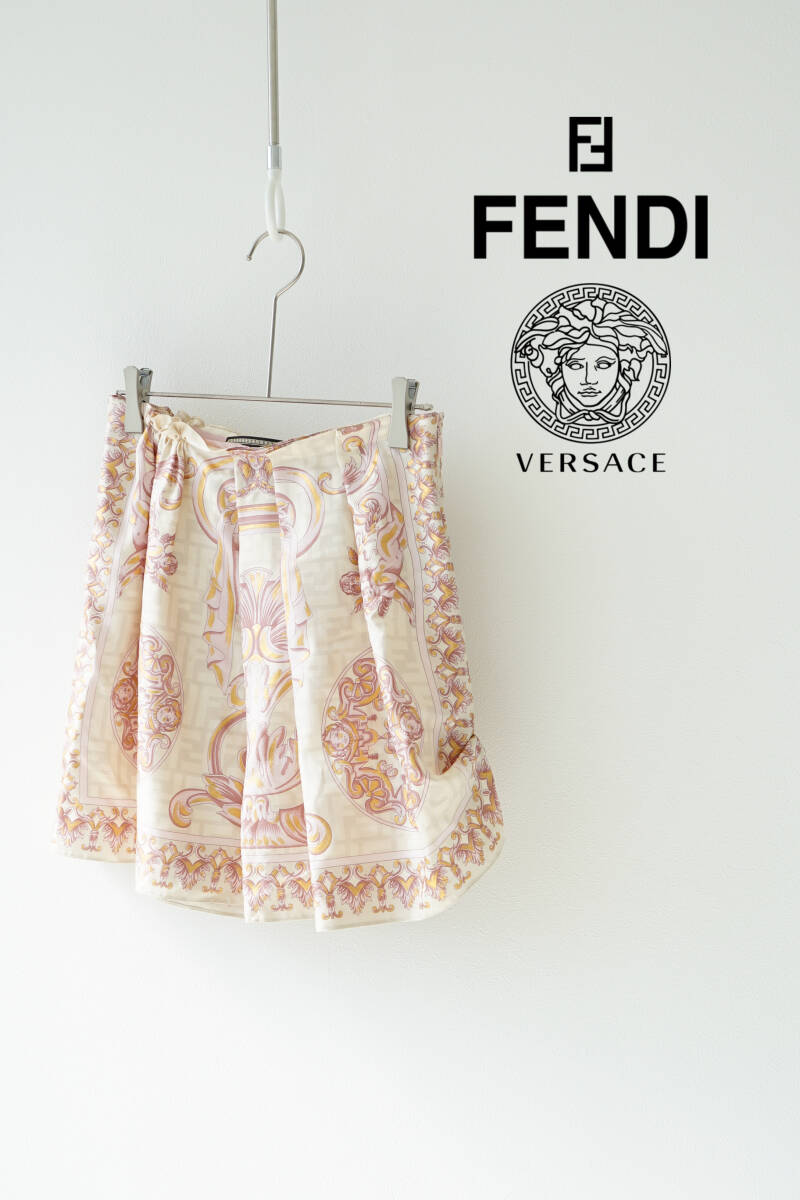 FENDACE FENDI × VERSACE フェンダーチェ フェンディ × ヴェルサーチェ ズッカ 総柄 シルクスカート size36 0421001_画像1