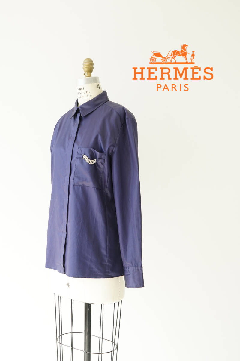 2019SS HERMES エルメス チェーンポケット コットン シャツ size38 0427712_画像1