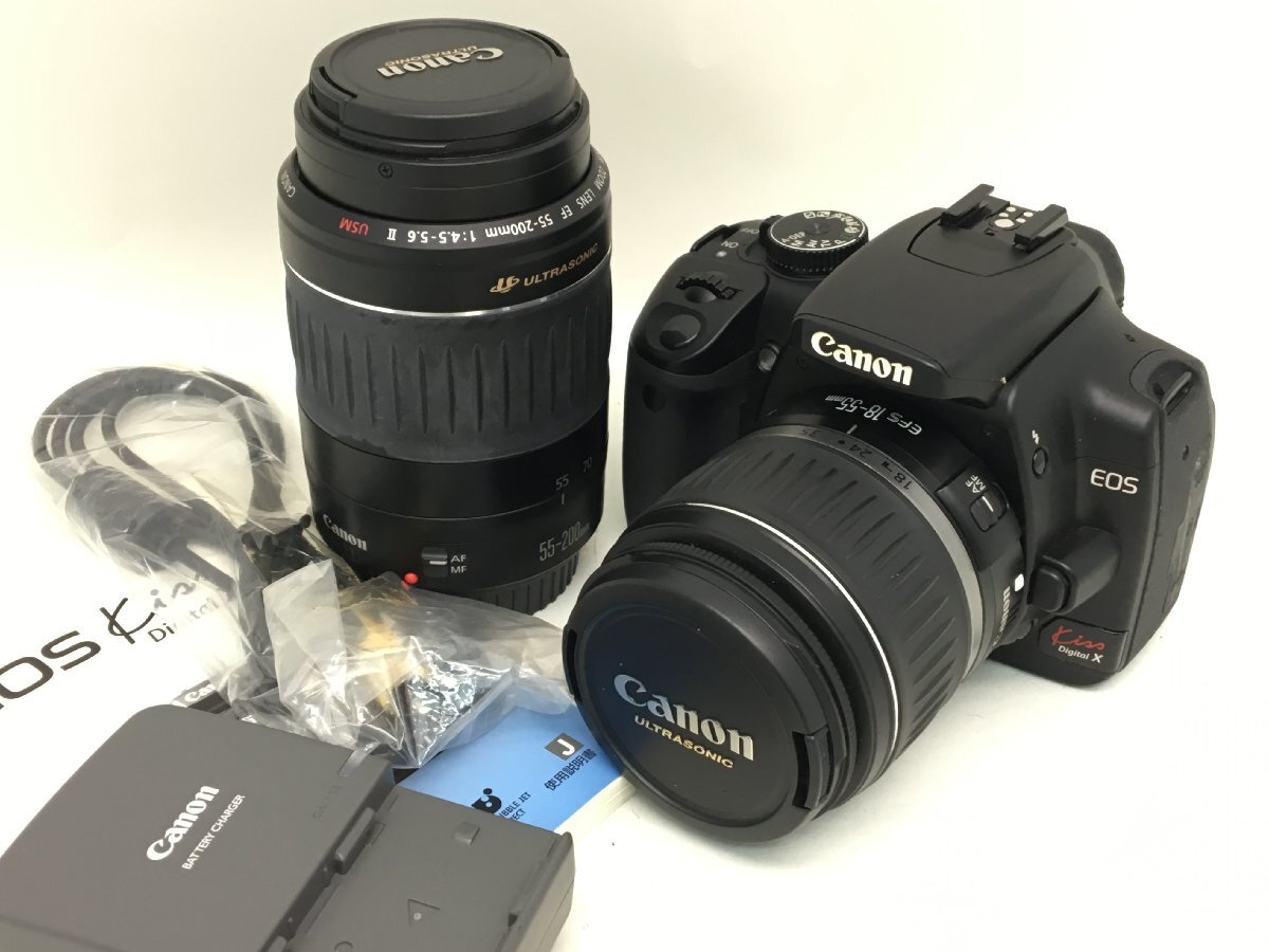 Canon EOS Kiss Digital X/ZOOM LENS EF-S 18-55mm 1:3.5-5.6 ii USM/55-200mm デジタル一眼レフカメラ ジャンク 中古【UW040184】の画像1