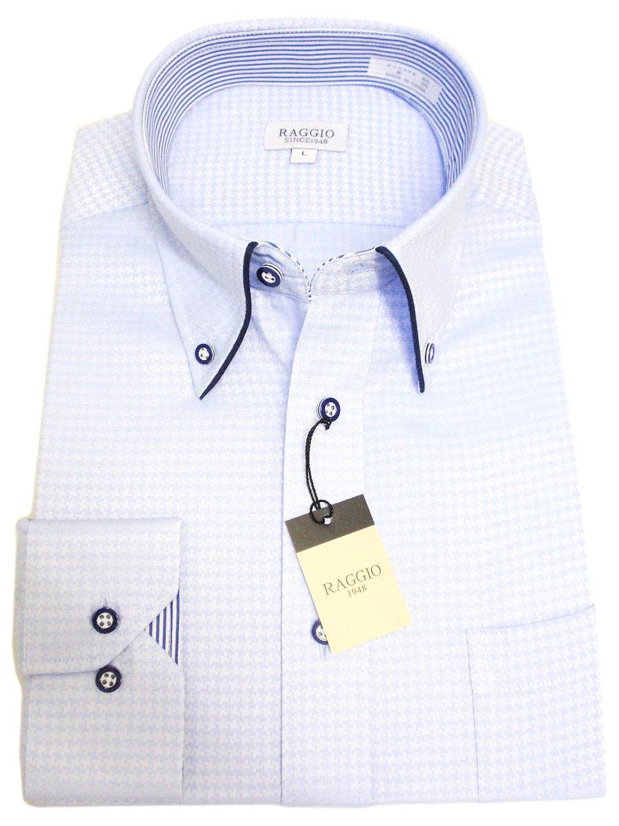 2柄セット【S】形態安定 ワイシャツ 襟デザイン ホワイトストライプ＆ブルー 新品・未使用の画像6