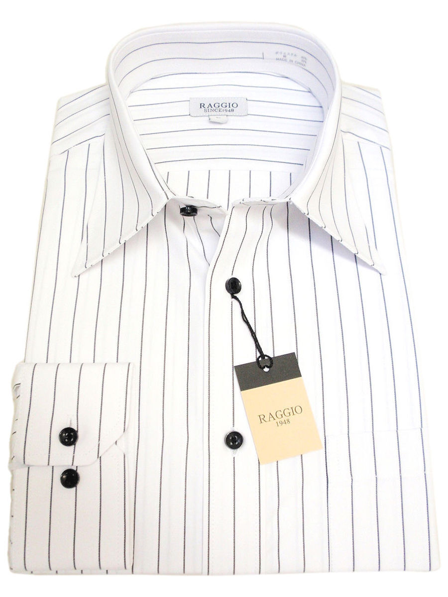 2柄セット【M】形態安定 ワイシャツ 白×黒ストライプワイドカラーシャツ＆白×グレーストライプドゥエボットーニボタンダウンシャツ 新品の画像5