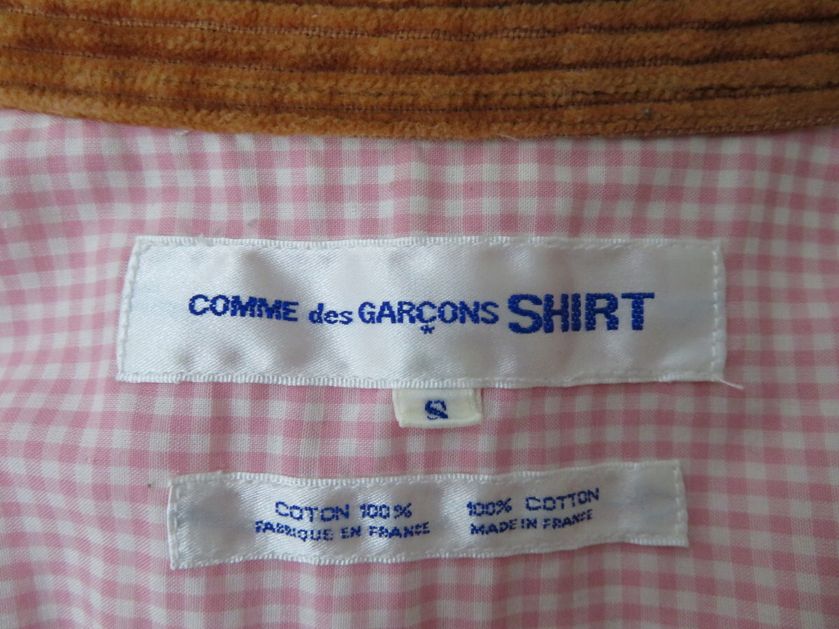 〔COLOURS〕 ブラウンコーデュロイ襟×ピンクチェック生地■半袖シャツ■コットン■COMME des GARCONS SHIRT_画像5