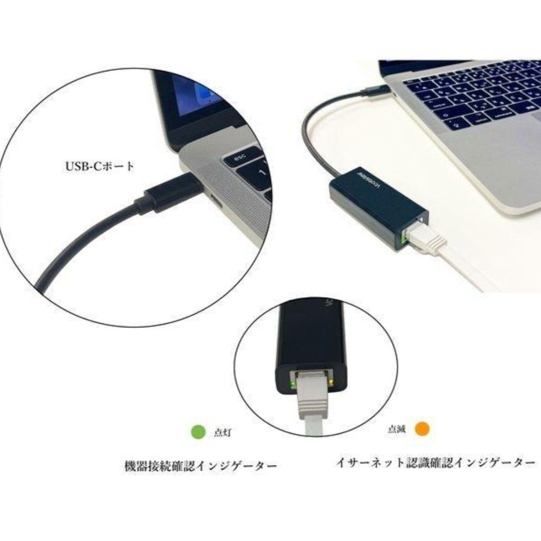 ◆新品未使用◆Vodaview TypeC to LAN(RJ45)アダプタ 黒USB C LAN アダプター 変換アダプタ