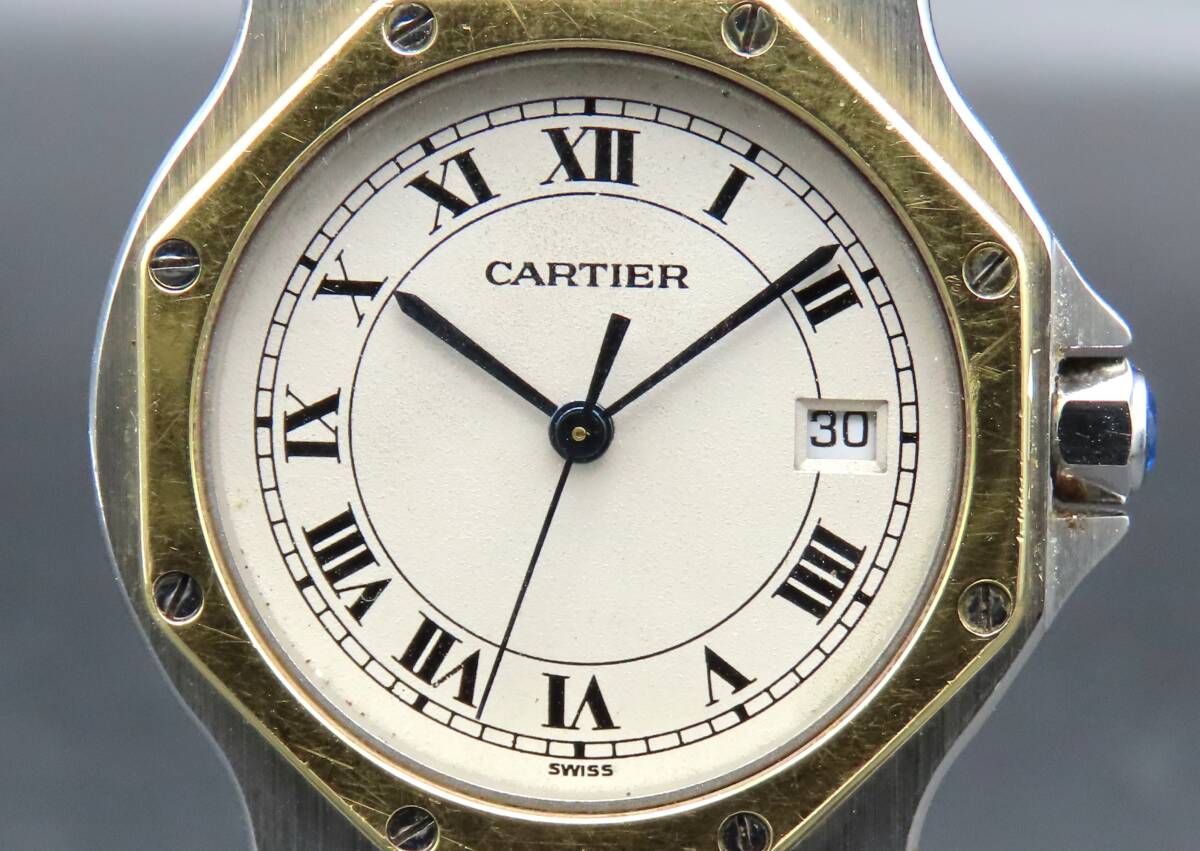 1円～! 稼動品★正規品 Cartier カルティエ 187902 サントスオクタゴン LM アイボリーダイヤル ヴィンテージ レディース腕時計 TTKLG5606の画像2