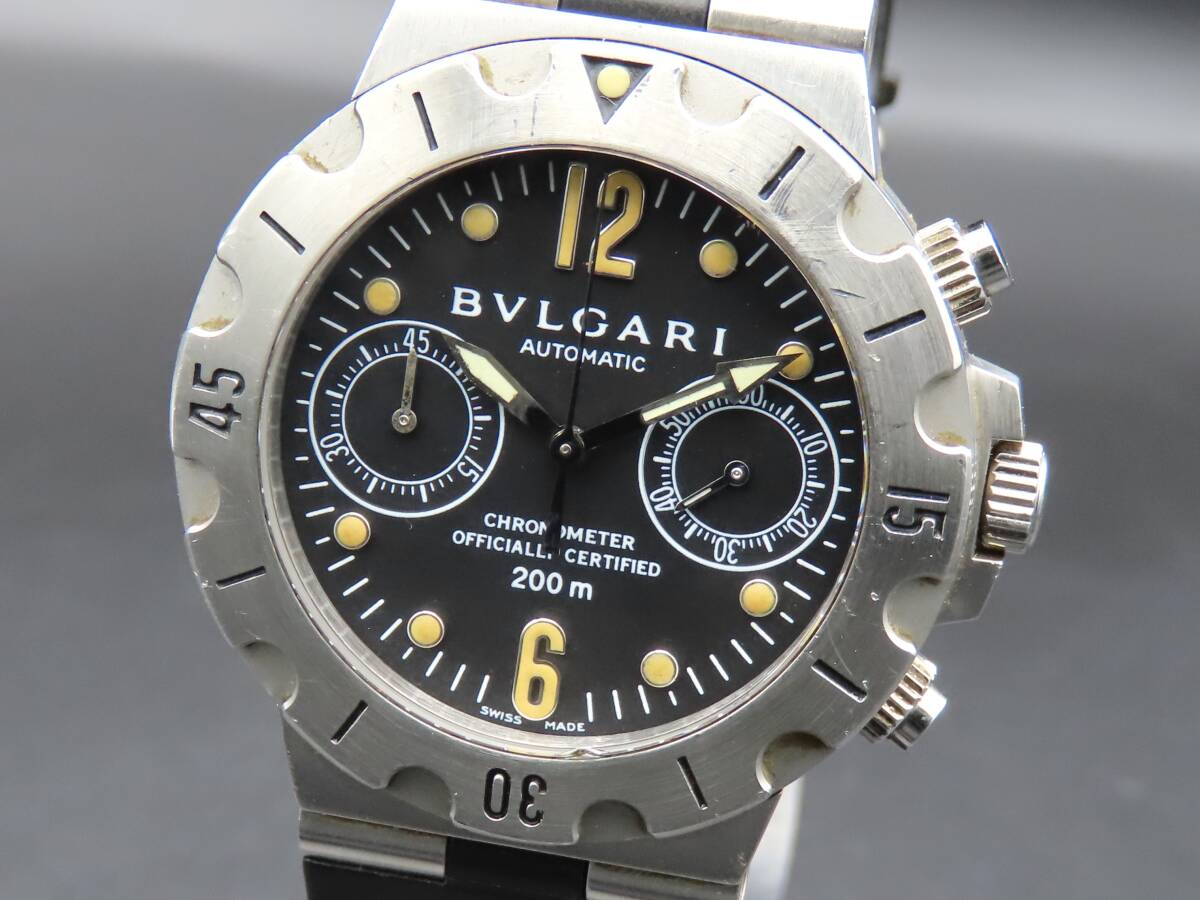 1円 稼動品★正規品 BVLGARI ブルガリ SC38S ディアゴノ スクーバ クロノグラフ 自動巻き 純正ブレス ヴィンテージ メンズ腕時計 TTKLG5446_画像1