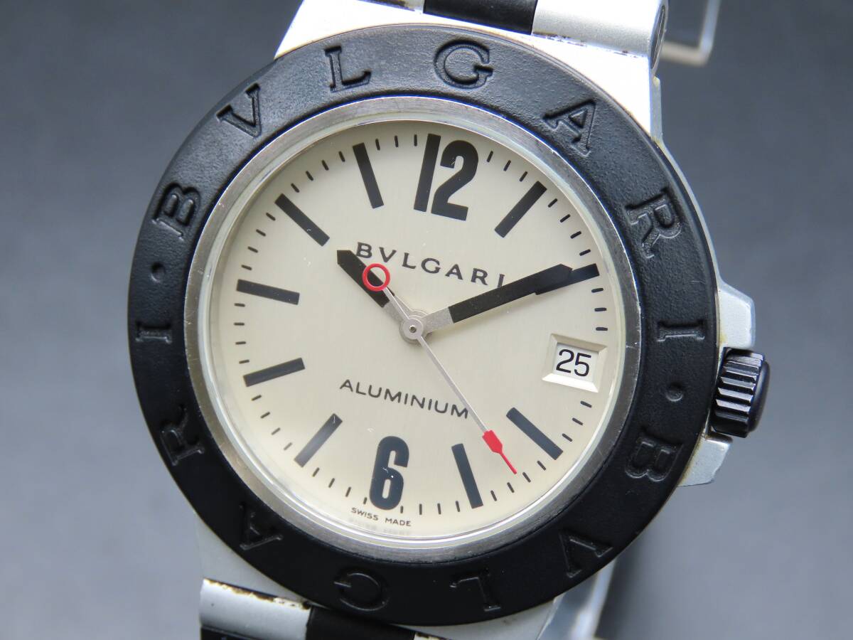 1円～! 稼動品★正規品 BVLGARI ブルガリ AL38A アルミニウム 自動巻き デイト シルバーダイヤル 純正ブレス メンズ腕時計 TTKLG5486の画像1