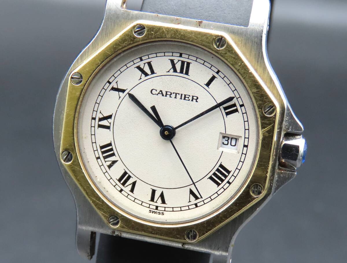 1円～! 稼動品★正規品 Cartier カルティエ 187902 サントスオクタゴン LM アイボリーダイヤル ヴィンテージ レディース腕時計 TTKLG5606の画像1