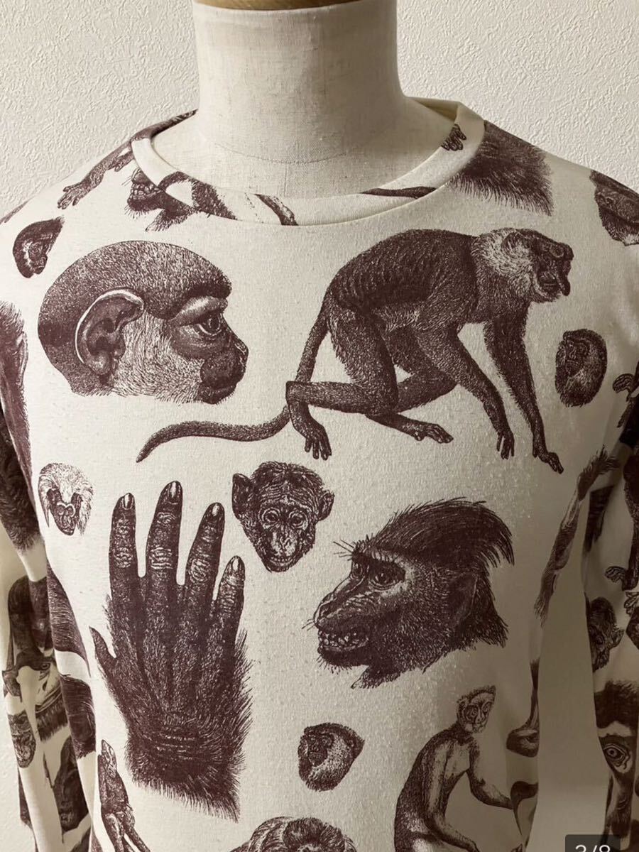 ノーブランド　アニマルパターン　ロングスリーブTシャツ　90s USA製　猿　モンキー 奇抜　レア_画像3