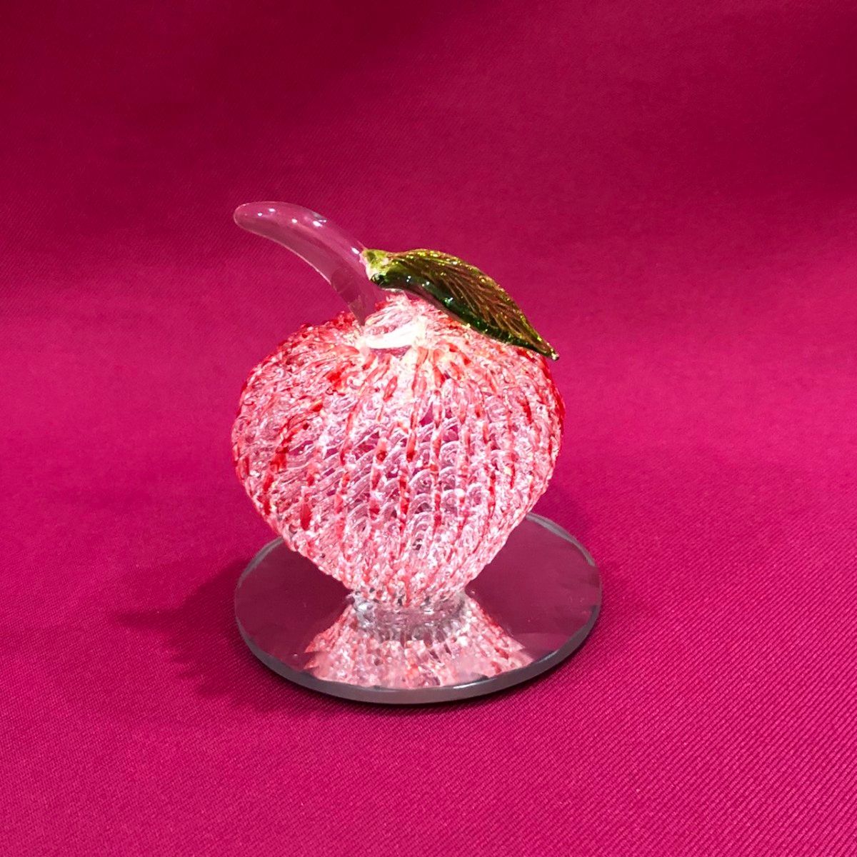 りんごガラス細工置物飾り　アップル果物野菜　風水　インテリア　小物　昭和レトロ