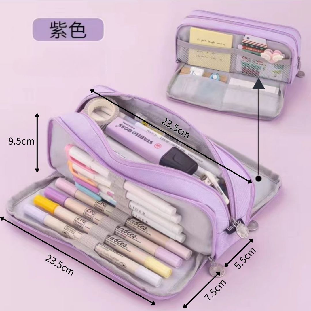 大人気 ペンケース 両開き 大容量 紫 ポーチ ケース 筆箱 筆記用具 韓国 多機能 シンプル 収納 文具 学校 仕事 整理整頓