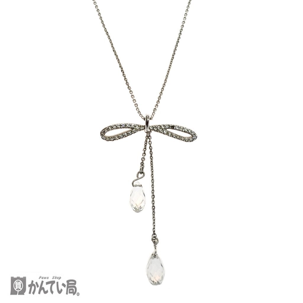 SWAROVSKI スワロフスキー リボン ネックレス ペンダント レディース アクセサリー チェーン：約全長42.5ｃｍ クリックポスト発送_SWAROVSKI　ネックレス